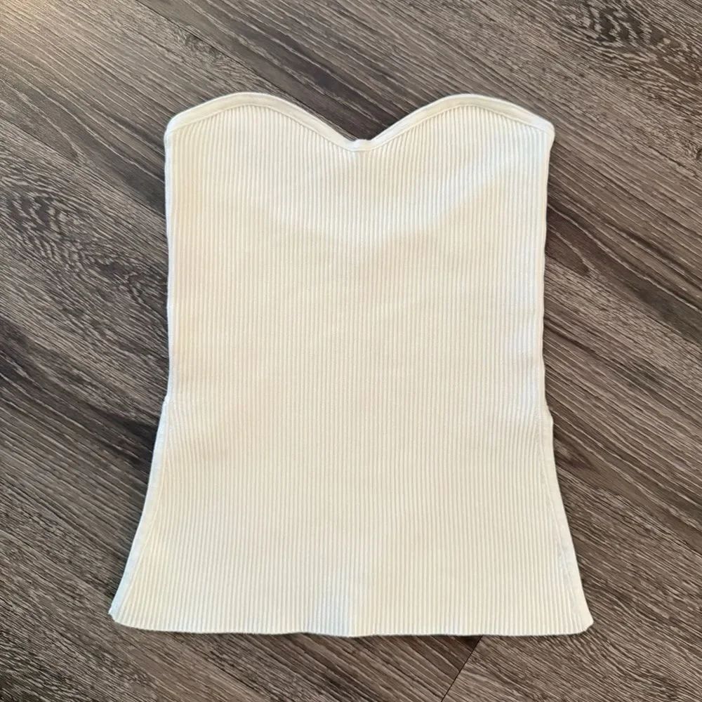 Caroline Constas Ribbed Cream Tube Top